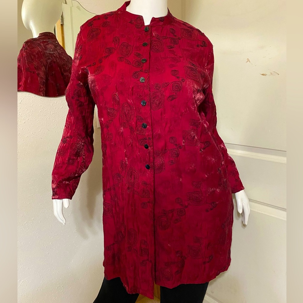 Chico’s Button Down Duster Length Tunic With Embr… - image 1